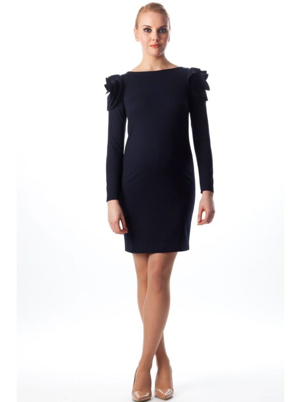 Pietro Brunelli Milano Maternity Dress Size XS Flower Long Sleeve Black Chic NEW